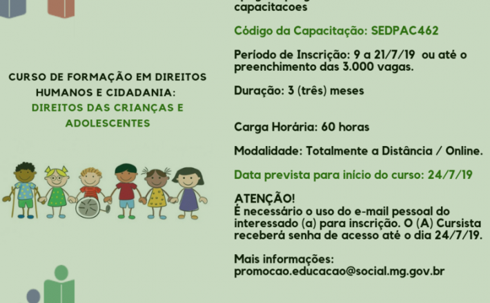 Governo de Minas abre inscrições para curso sobre direitos das crianças e adolescentes